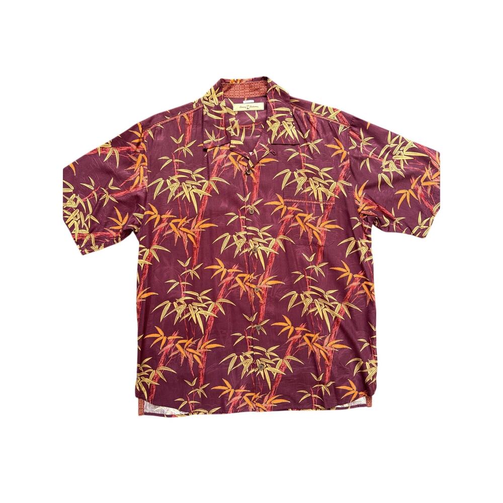 Tommy Bahama 100% Silk Bamboo Print Camp Shirt, Size L
